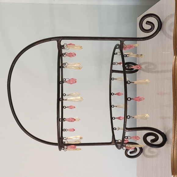 Solid Brass Crystal Beaded Two Tiered Dessert Stand - Picture 2 of 5